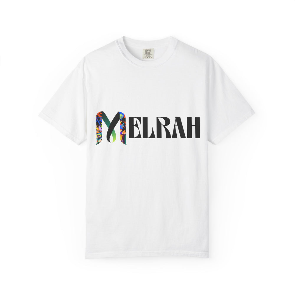 Melrah Logo T-Shirt — Colorful Patterned Lettering Graphic Tee